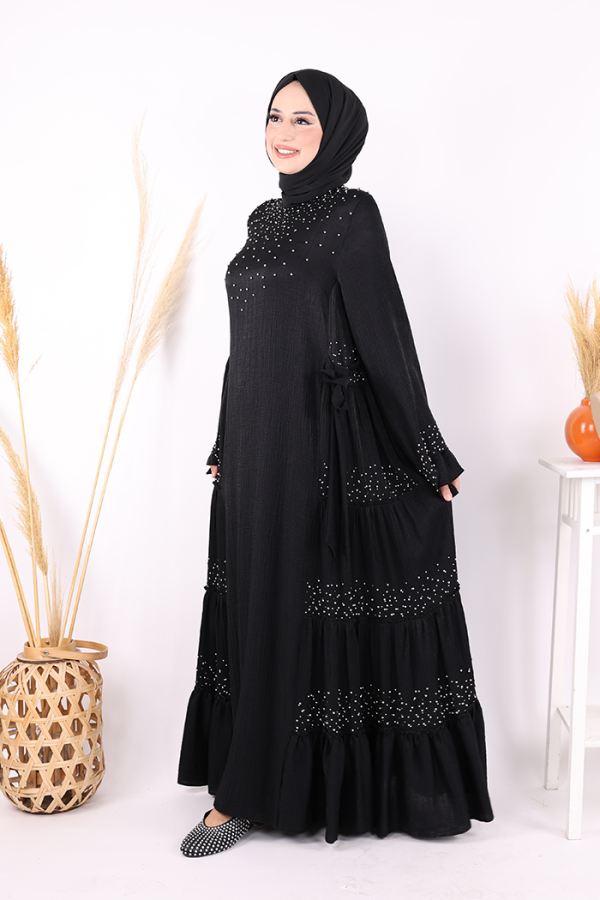 Taş İşleme Detaylı Elbise 3933 Siyah - 3