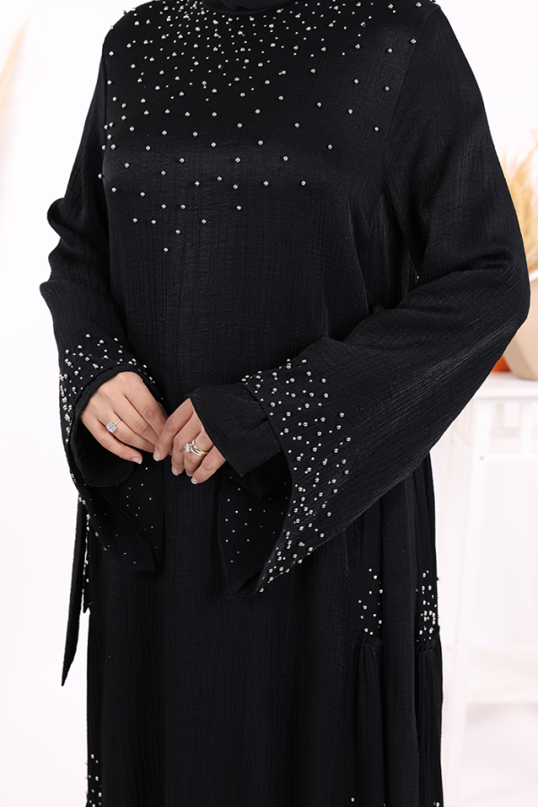 Taş İşleme Detaylı Elbise 3933 Siyah - 6
