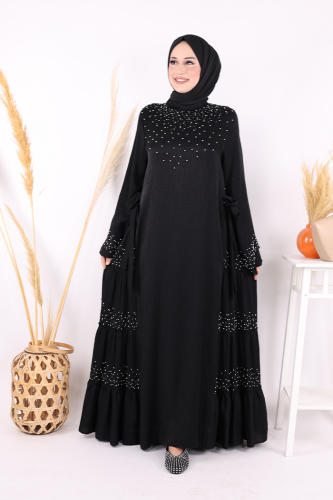 Taş İşleme Detaylı Elbise 3933 Siyah - Bym Fashion