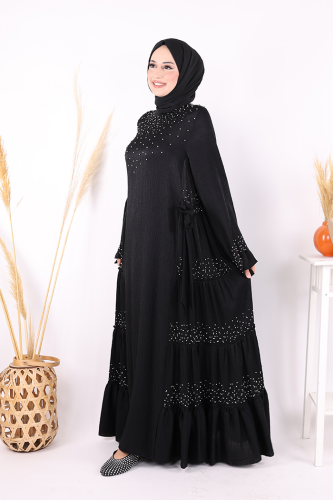Taş İşleme Detaylı Elbise 3933 Siyah - 3