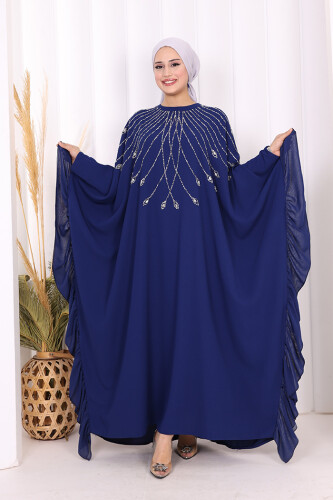 Fırfırlı Taş Detaylı Elbise 3936 Lacivert - Bym Fashion