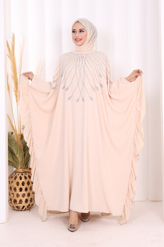 Fırfırlı Taş Detaylı Elbise 3936 Taş - Bym Fashion