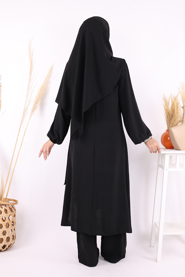 Verevli Tunik, Pantolon ve Şal Üçlü Takım 3937 Siyah - 4