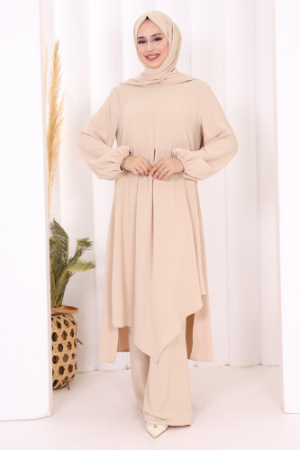 Verevli Tunik, Pantolon ve Şal Üçlü Takım 3937 Taş - Bym Fashion