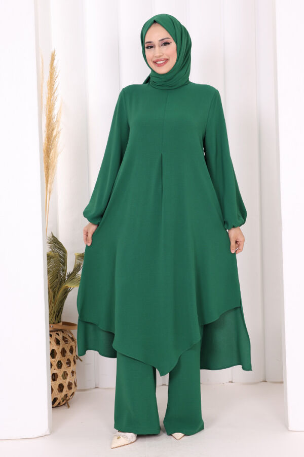 Verevli Tunik, Pantolon Takım Şal  HEDİYE   3937 Zümrüt - 1