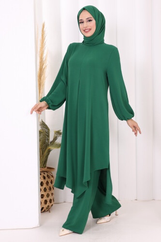 Verevli Tunik, Pantolon Takım Şal  HEDİYE   3937 Zümrüt - 2