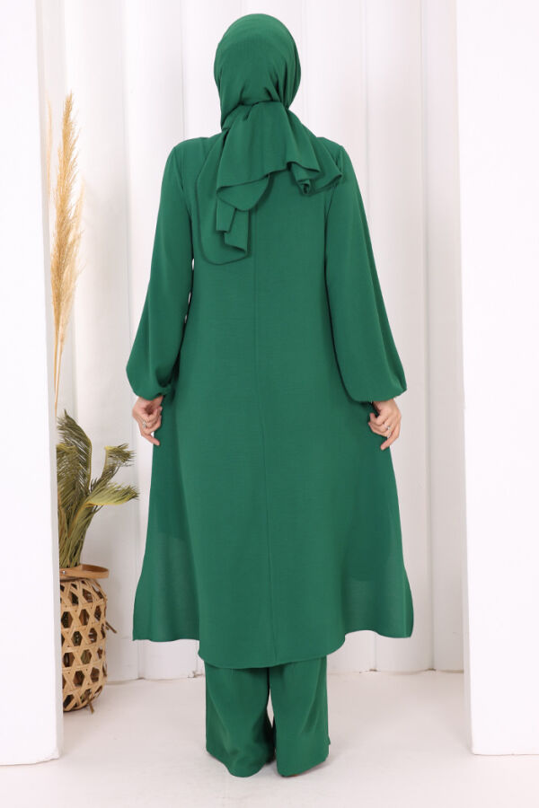 Verevli Tunik, Pantolon Takım Şal  HEDİYE   3937 Zümrüt - 3