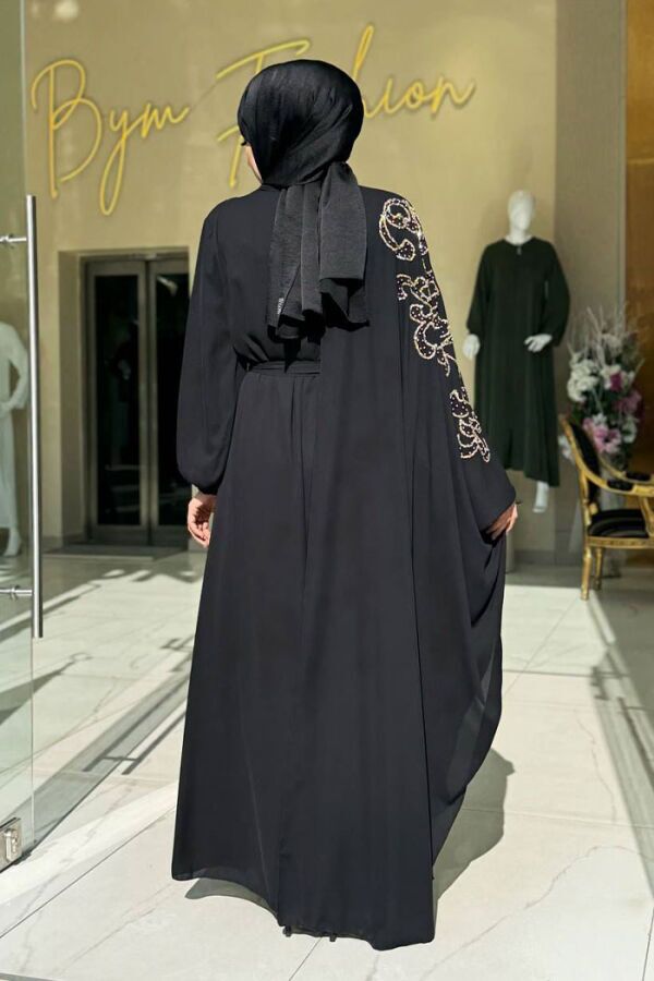 Taş Detay Pelerinli Elbise Takım 3939 Siyah - 2