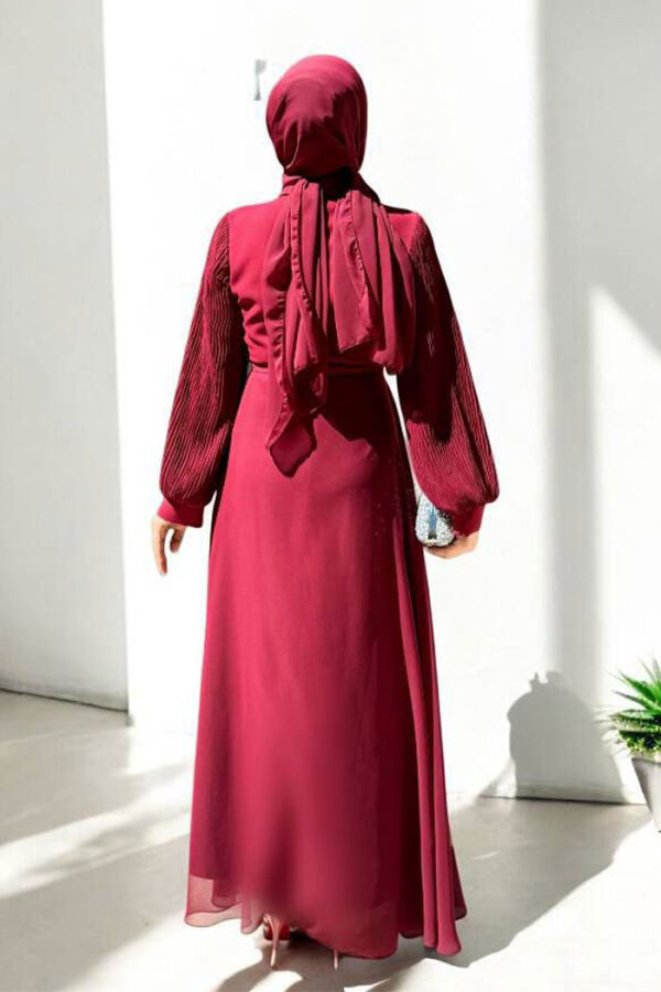 Pilise Kol Detaylı Elbise 3949 Bordo - 2