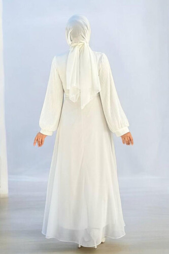 Pilise Kol Detaylı Elbise 3949 Ekru - 2