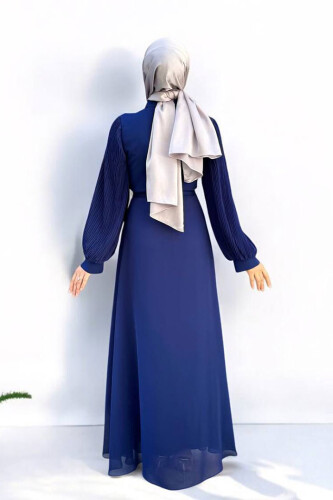 Pilise Kol Detaylı Elbise 3949 Lacivert - 2