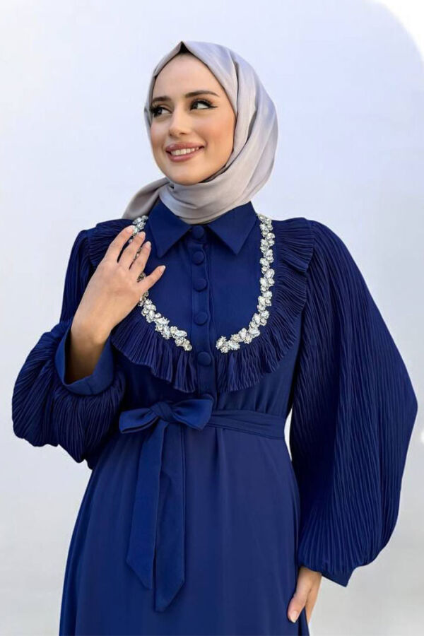 Pilise Kol Detaylı Elbise 3949 Lacivert - 4