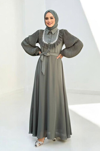 Pilise Kol Detaylı Elbise 3949 Mint - Bym Fashion