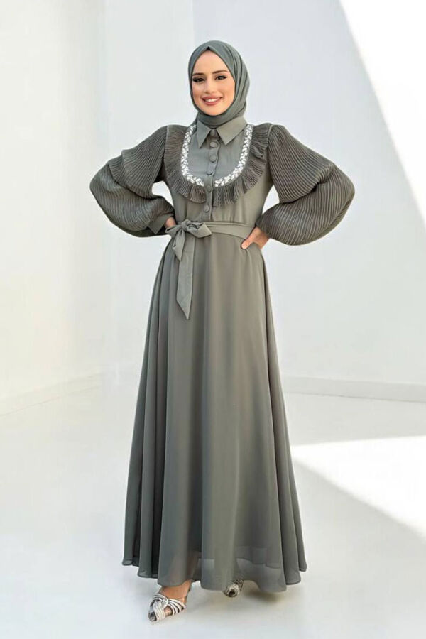 Pilise Kol Detaylı Elbise 3949 Mint - 1
