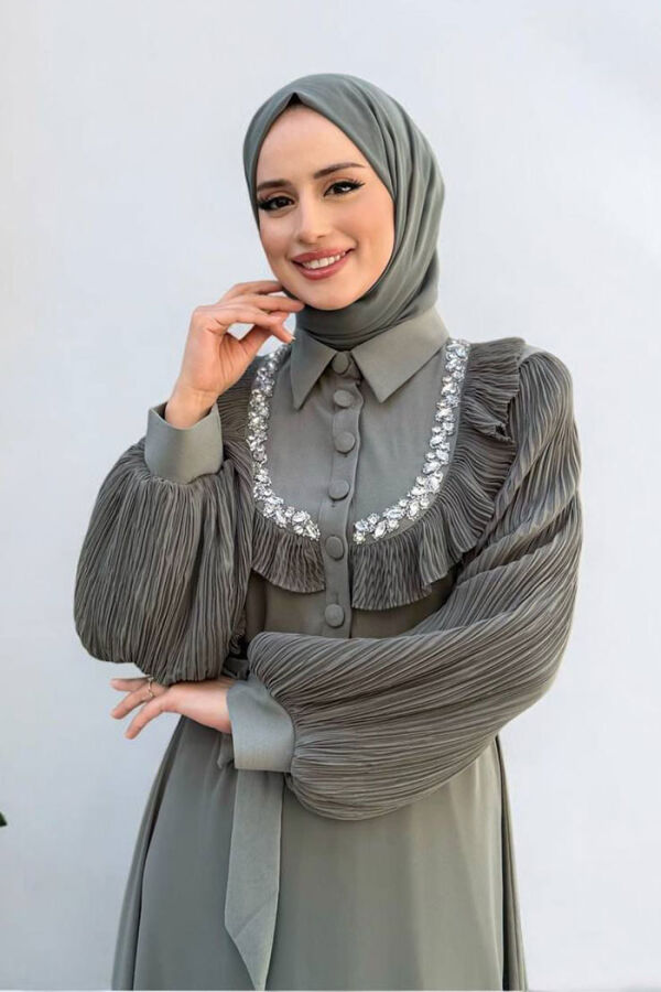 Pilise Kol Detaylı Elbise 3949 Mint - 4