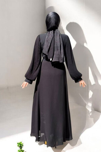 Pilise Kol Detaylı Elbise 3949 Siyah - 2