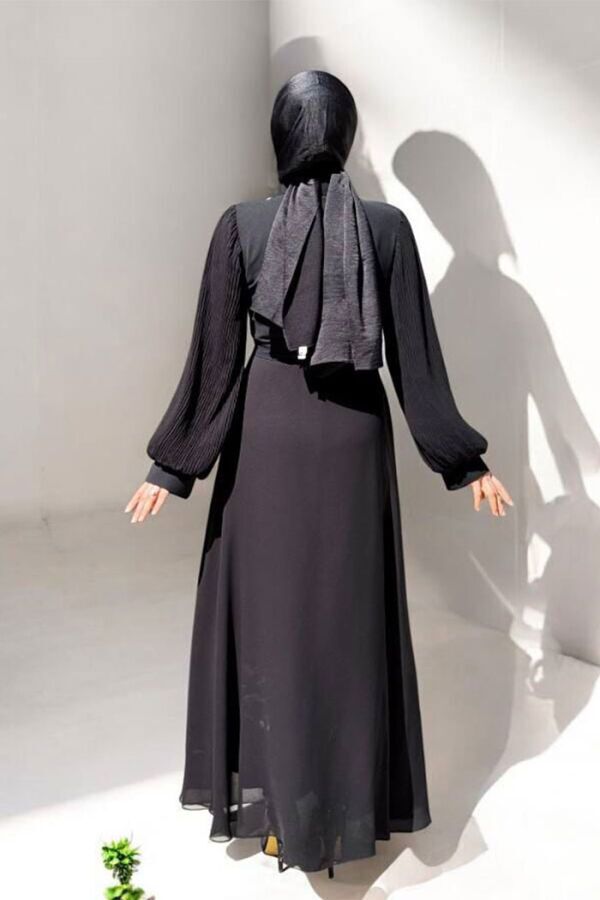 Pilise Kol Detaylı Elbise 3949 Siyah - 2