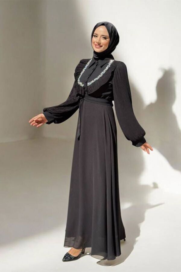 Pilise Kol Detaylı Elbise 3949 Siyah - 3