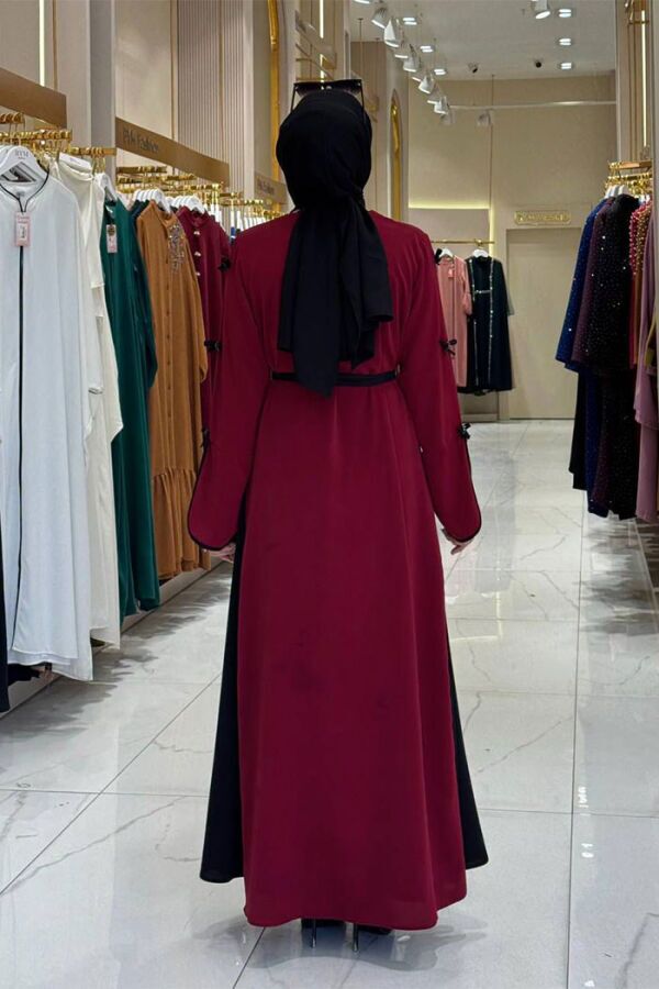 Fiyonk Detaylı Abaya Elbise Takım 3955 Bordo - 2