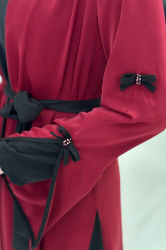 Fiyonk Detaylı Abaya Elbise Takım 3955 Bordo - 4