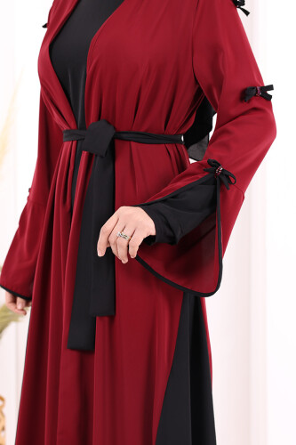 Fiyonk Detaylı Abaya Elbise Takım 3955 Bordo - 6