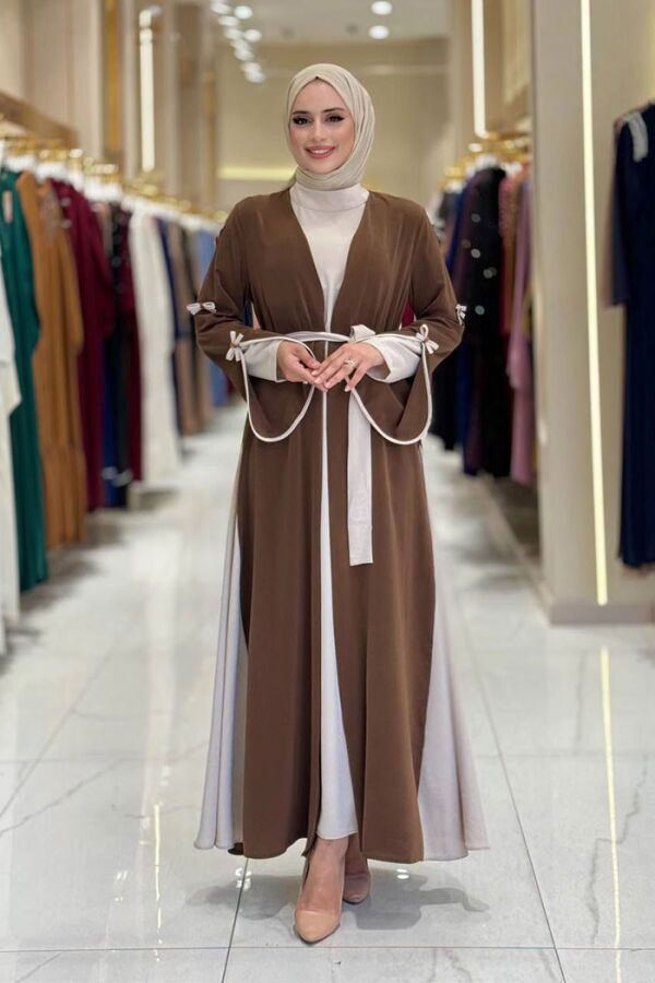 Fiyonk Detaylı Abaya Elbise Takım 3955 Kahverengi - 1