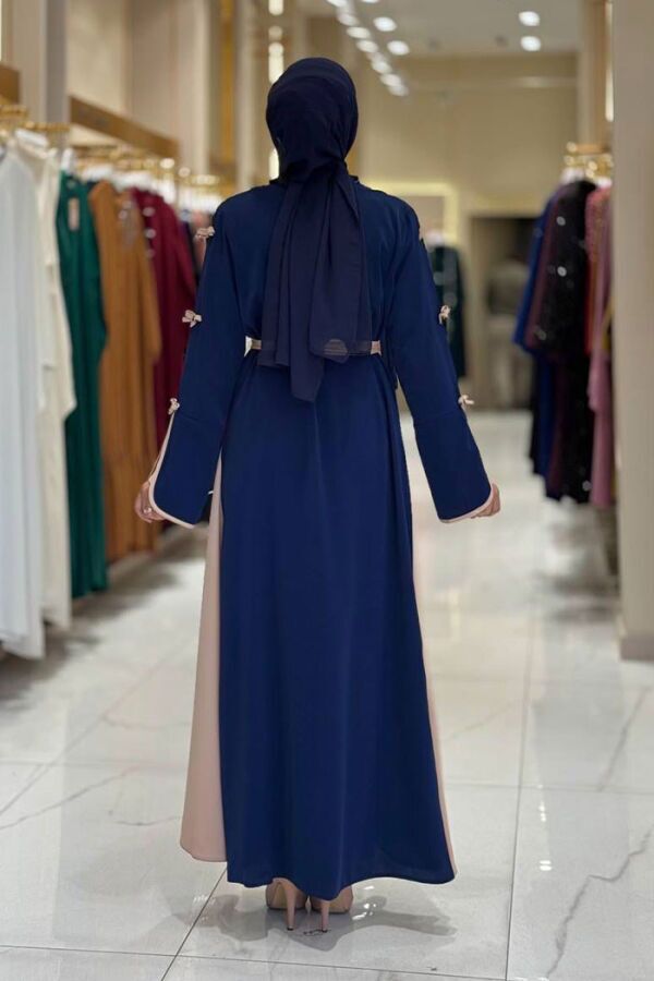 Fiyonk Detaylı Abaya Elbise Takım 3955 Lacivert - 2