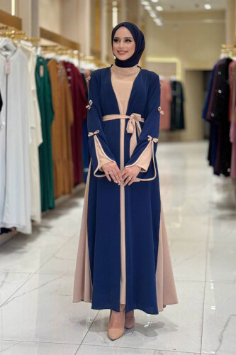 Fiyonk Detaylı Abaya Elbise Takım 3955 Lacivert - Bym Fashion