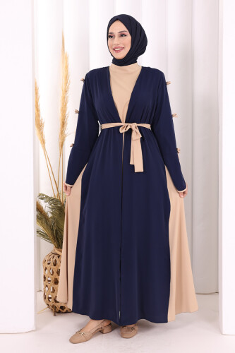 Fiyonk Detaylı Abaya Elbise Takım 3955 Lacivert 
