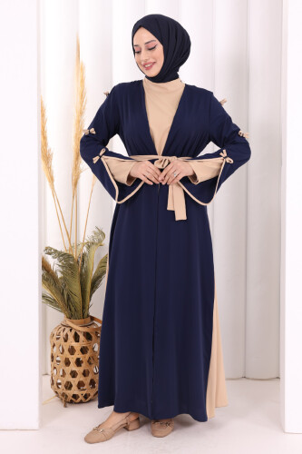 Fiyonk Detaylı Abaya Elbise Takım 3955 Lacivert - 2