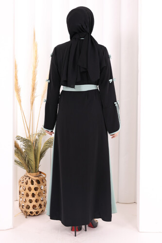 Fiyonk Detaylı Abaya Elbise Takım 3955 Siyah-Mint - 3
