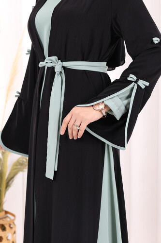 Fiyonk Detaylı Abaya Elbise Takım 3955 Siyah-Mint - 5