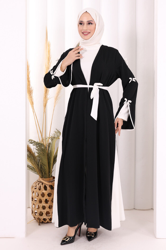 Fiyonk Detaylı Abaya Elbise Takım 3955 Siyah - 1