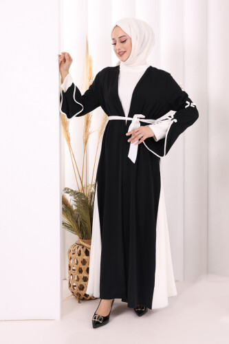 Fiyonk Detaylı Abaya Elbise Takım 3955 Siyah - 2