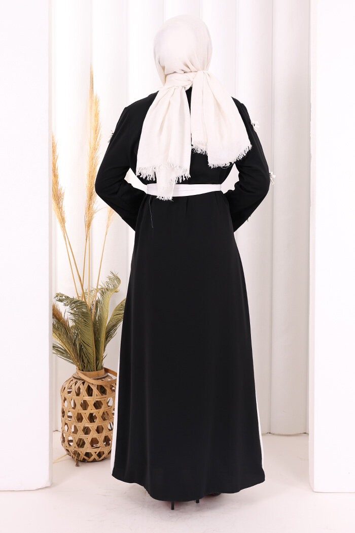 Fiyonk Detaylı Abaya Elbise Takım 3955 Siyah - 3