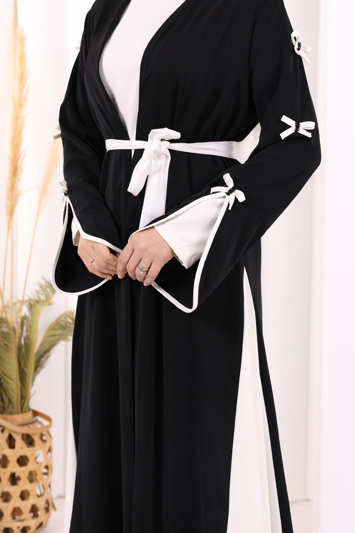 Fiyonk Detaylı Abaya Elbise Takım 3955 Siyah - 5