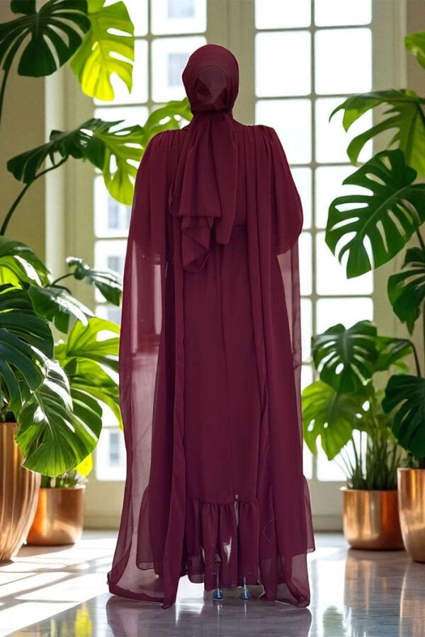 İnci Detaylı Pelerinli Elbise 3973 Bordo - 2