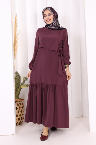 Bağlama Detaylı Elbise 3974 Bordo - 1