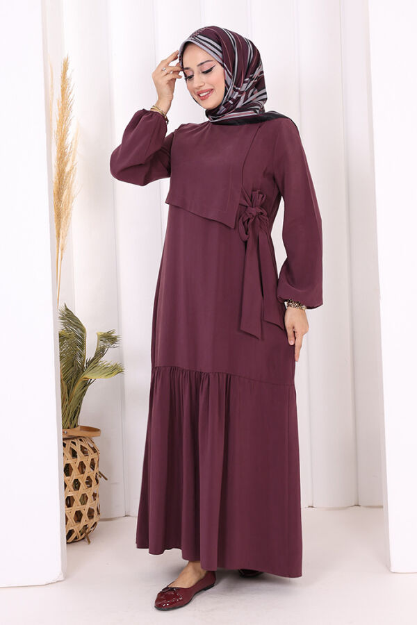 Bağlama Detaylı Elbise 3974 Bordo - 2