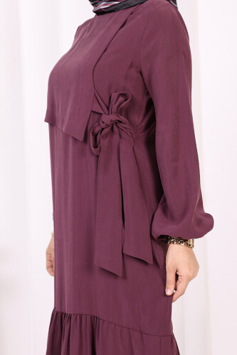Bağlama Detaylı Elbise 3974 Bordo - 5