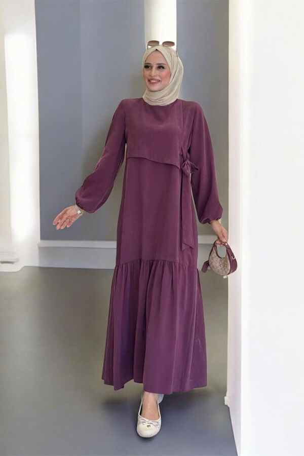 Bağlama Detaylı Elbise 3974 Bordo - 1