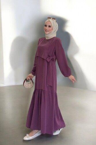 Bağlama Detaylı Elbise 3974 Bordo - 3