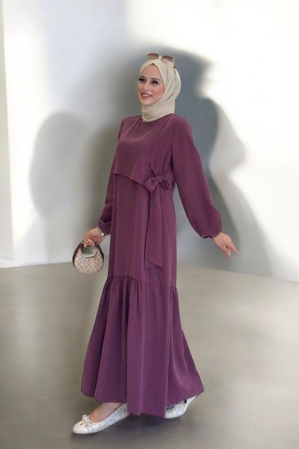 Bağlama Detaylı Elbise 3974 Bordo - 3