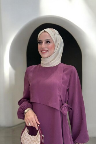 Bağlama Detaylı Elbise 3974 Bordo - 4