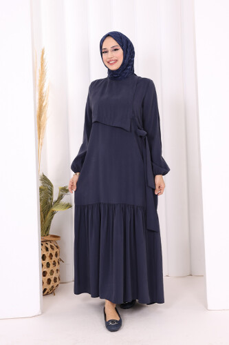 Bağlama Detaylı Elbise 3974 Lacivert 