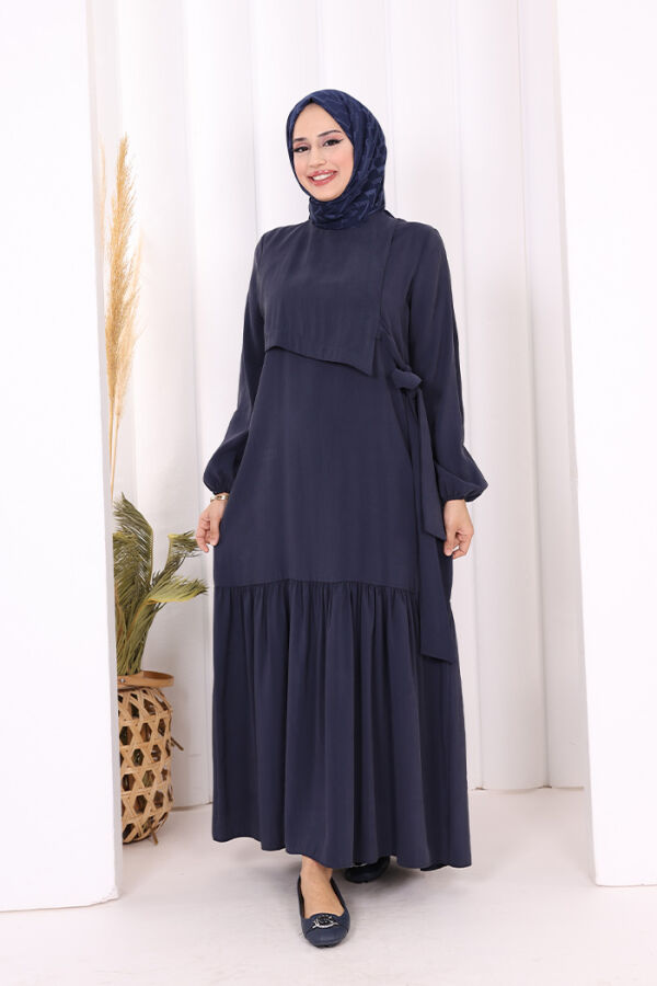 Bağlama Detaylı Elbise 3974 Lacivert - 1