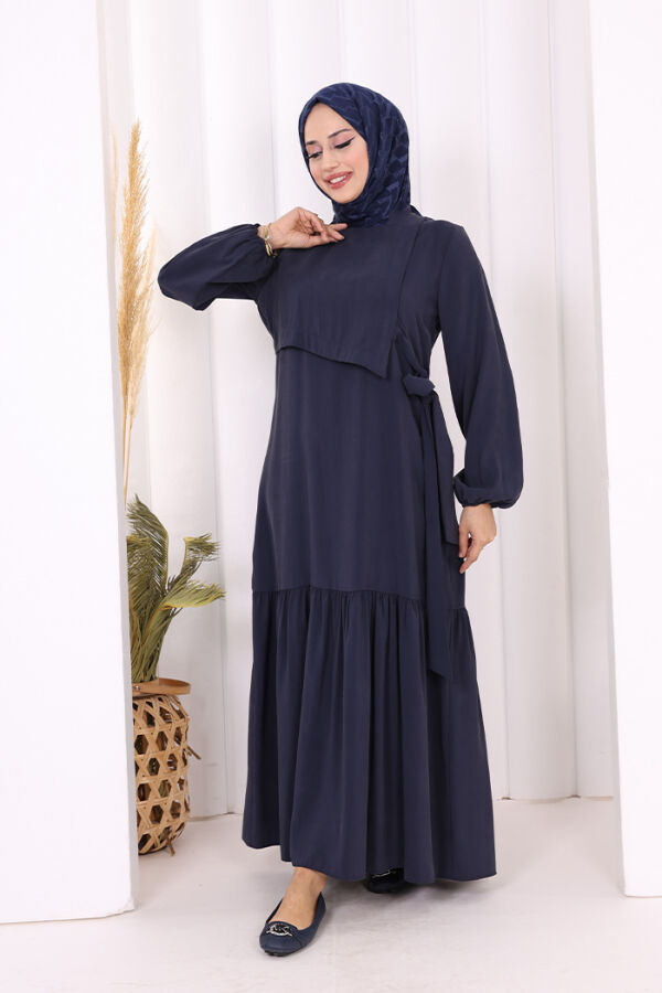 Bağlama Detaylı Elbise 3974 Lacivert - 2