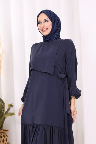 Bağlama Detaylı Elbise 3974 Lacivert - 5