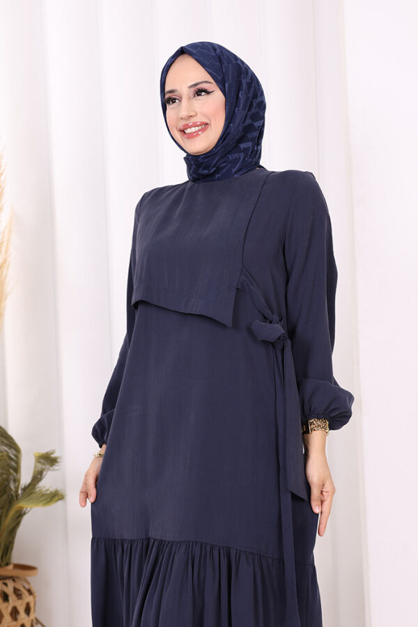 Bağlama Detaylı Elbise 3974 Lacivert - 5