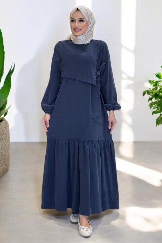 Bağlama Detaylı Elbise 3974 Lacivert - Bym Fashion